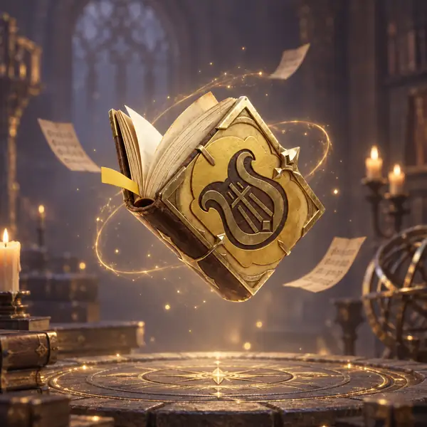 Gold-embellished magic book shown as a three-dimensional fantasy prop
