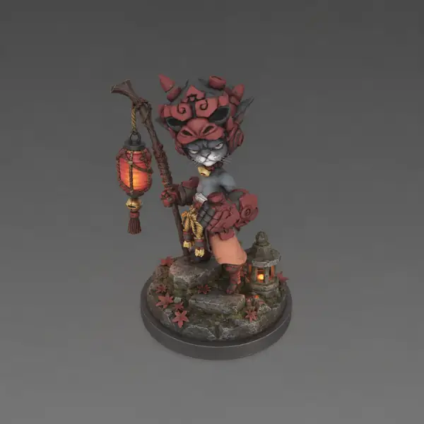 Little red fantasy character rendered as a three-dimensional figurine