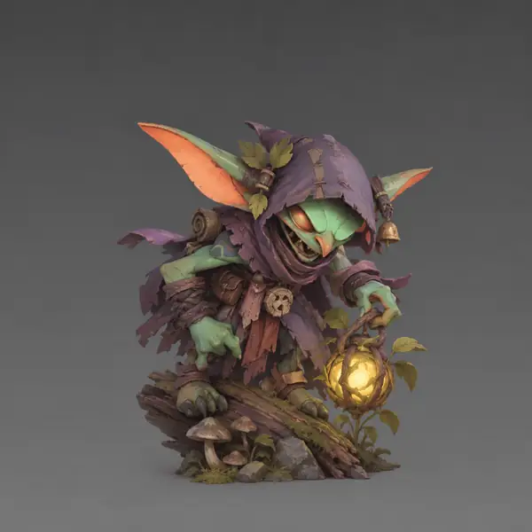 Small cloaked fantasy creature shown as a 3D game asset