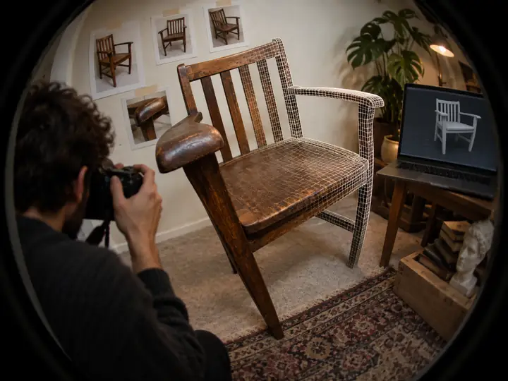 Wooden chair photographed from a distorted angle that obscures its structure