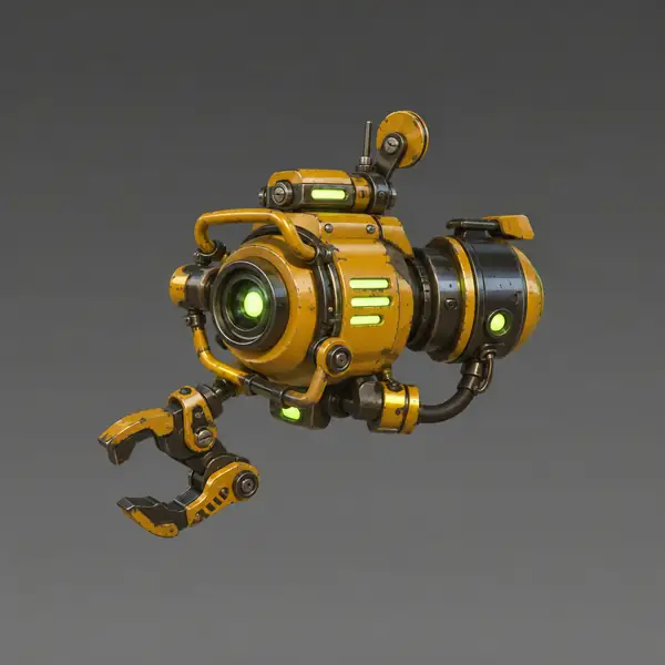 Yellow mechanical prop rendered as a detailed 3D game asset