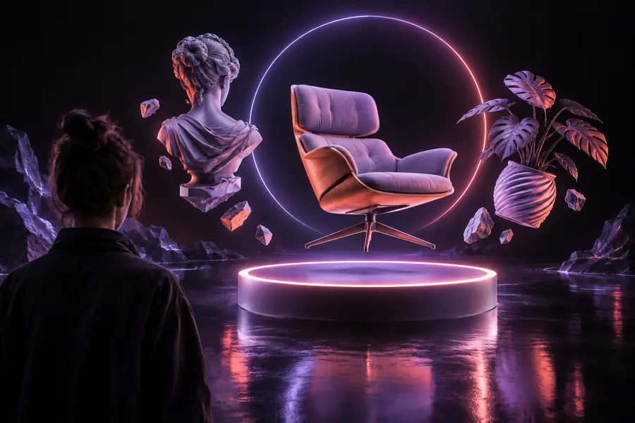Illustration einer Online-Umwandlung von einem Bild in ein 3D-Modell